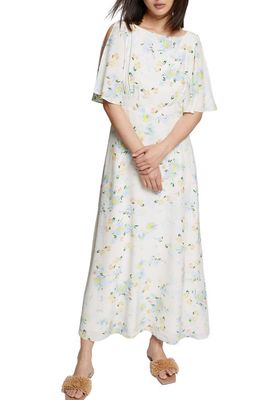 & Other Stories Floral Flutter Sleeve Dress in White Multi Flower Olivia Aop