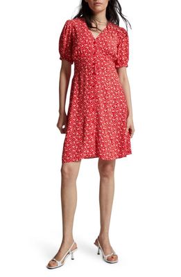 & Other Stories Floral Print Button Front Dress in Red Tiny Flower Aop
