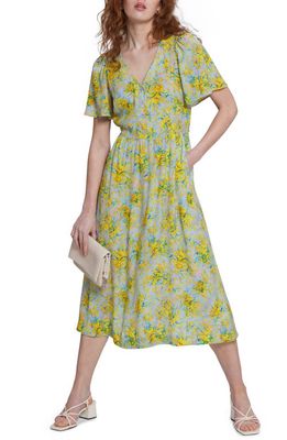& Other Stories Floral Print Flutter Sleeve Dress in Blue Yellow Floral Miranda Aop