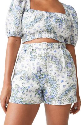 & Other Stories Floral Print Linen Shorts in White W. Blue Floral Aop