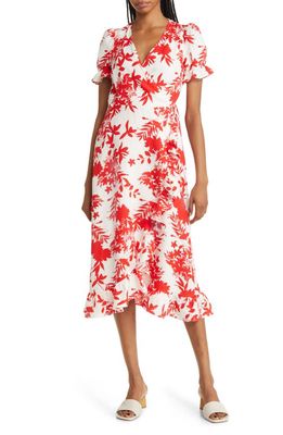 & Other Stories Floral Print Linen Wrap Dress in Red/White Flower Arlo Aop