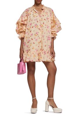 & Other Stories Floral Print Long Sleeve Cotton & Mulberry Silk Tunic Dress in Cream Tiny Flower
