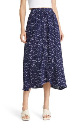 & Other Stories Floral Print Midi Skirt in Navy Flower Aop