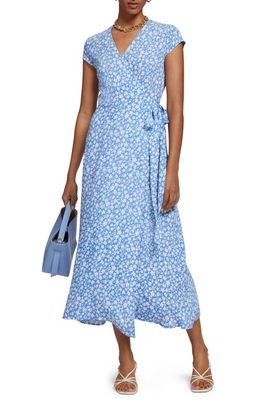 & Other Stories Floral Print Midi Wrap Dress in Blue Aop