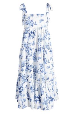 & Other Stories Floral Print Tiered Cotton Sundress in White W. Blue Flower Perla Aop