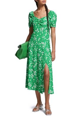 & Other Stories Floral Puff Sleeve Midi Dress in Green Flower Aop