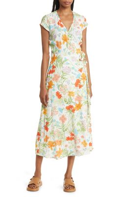 & Other Stories Floral Short Sleeve Wrap Dress in White W. Flowers Anya Aop