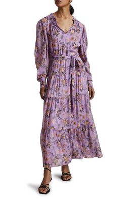 & Other Stories Floral Tiered Long Sleeve Maxi Dress in Purple W. Multiflower Aop