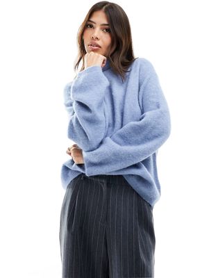 & Other Stories fluffy alpaca and merino wool blend sweater in dusty blue
