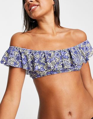 & Other Stories frill bandeau bikini top in purple floral print