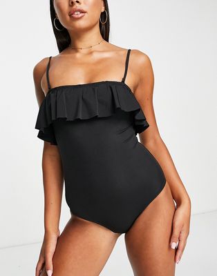 & Other Stories frill bandeau swimsuit in black