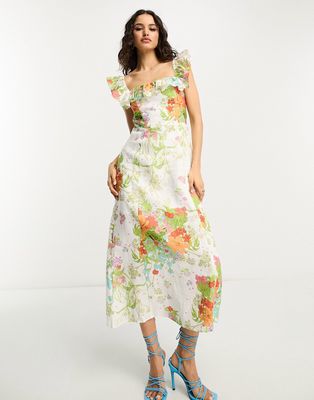 & Other Stories frill detail midaxi dress in multi floral print