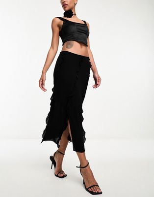 & Other Stories frill midaxi skirt in black