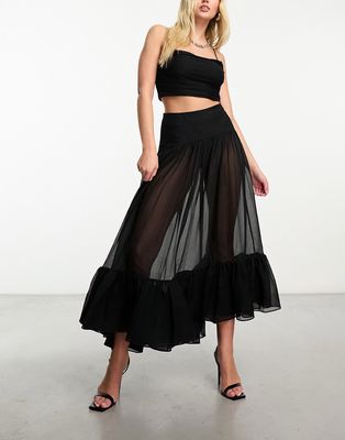 & Other Stories full maxi skirt with tiered hem in black