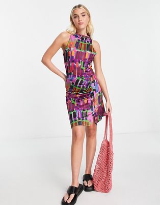 & Other Stories halter jersey mini dress in abstract print-Multi