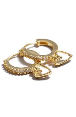 & Other Stories Heart Charm Crystal Hoop Earrings in Gold
