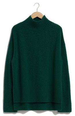 & Other Stories High-Low Mock Neck Wool Blend Sweater in Green