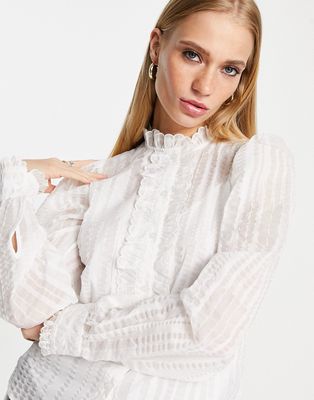 & Other Stories high neck frill blouse in off white