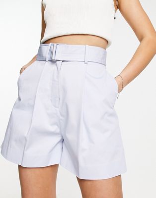 & Other Stories high waist shorts with belt in blue