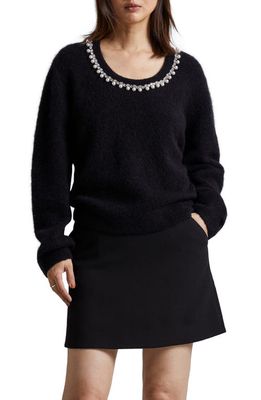 & Other Stories Imitation Pearl Embellished Scoop Neck Sweater in Black