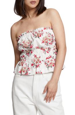 & Other Stories Ivy Floral Print Strapless Top in White W. Flowers Maude Aop
