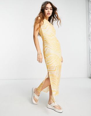& Other Stories jersey midi dress in yellow marble print