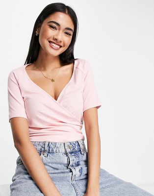 & Other Stories jersey wrap front crop top in light pink - PINK