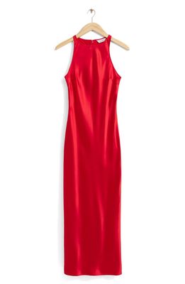 & Other Stories Jewel Neck Satin Dress in Red