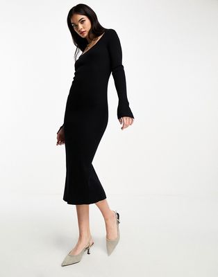 & Other Stories knitted rib midi dress in black