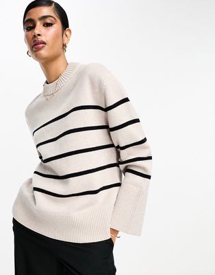 & Other Stories knitted sweater in beige and black stripe-Neutral