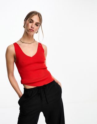 & Other Stories knitted v-neck tank top in red