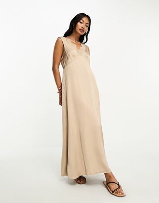 & Other Stories lace trim maxi slip dress in beige-Neutral