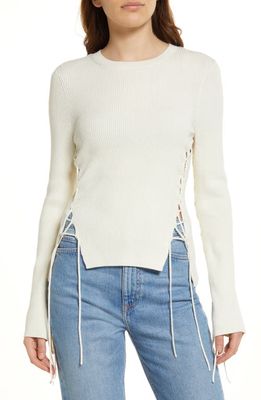 & Other Stories Lace-Up Rib Knit Top in Offwhite