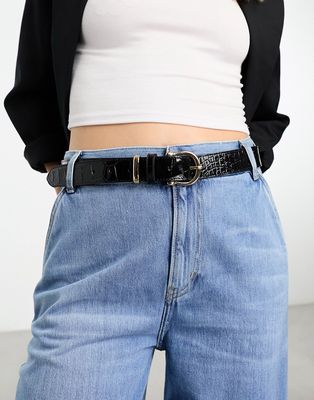 & Other Stories leather belt in black croco