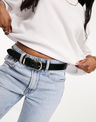 & Other Stories leather belt in green croco