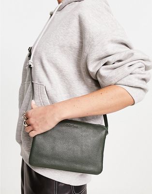 & Other Stories leather double cross body bag in green