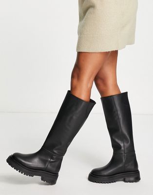 & Other Stories leather flat boots in black