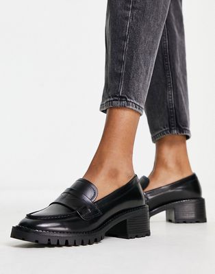 & Other Stories leather heeled loafers in black