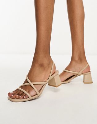 & Other Stories leather heeled strappy sandals in beige-Neutral