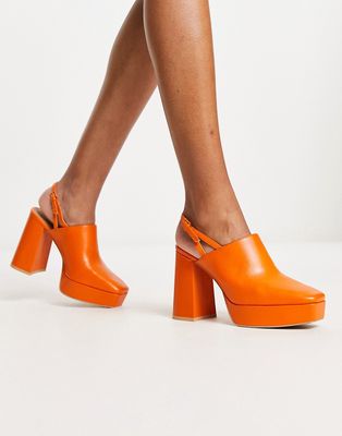 & Other Stories leather high heel platform shoes in orange