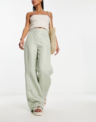& Other Stories linen blend tailored pants in pastel green