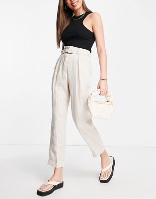 & Other Stories linen pants with belt in beige-Neutral
