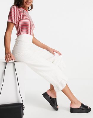 & Other Stories linen pants with frill hem in off white - WHITE