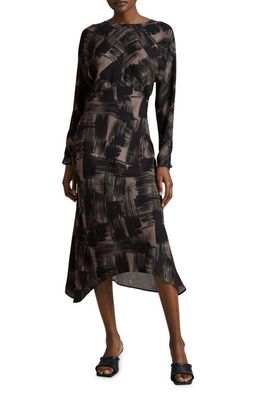 & Other Stories Long Sleeve A-Line Dress in Black/brown Aop