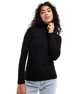 & Other Stories long sleeve high neck stretch top in black jacquard