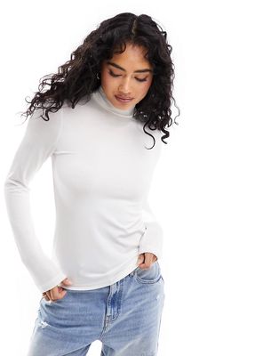 & Other Stories long sleeve high neck stretch top in soft white