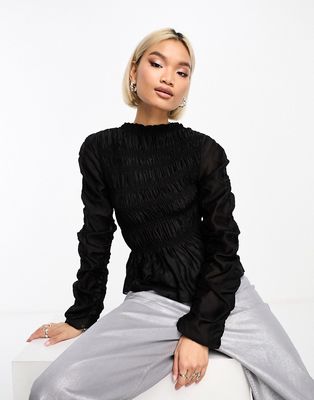 & Other Stories long sleeve ruched top in black