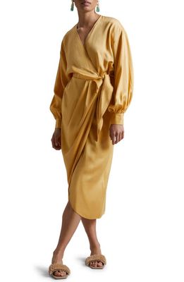 & Other Stories Long Sleeve Satin Midi Dress in Yellow