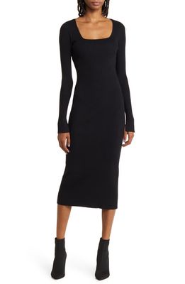 & Other Stories Long Sleeve Scoop Neck Midi Dress in Black