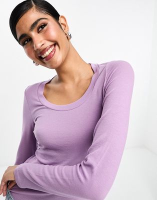 & Other Stories long sleeve scoop neck top in lilac-Purple